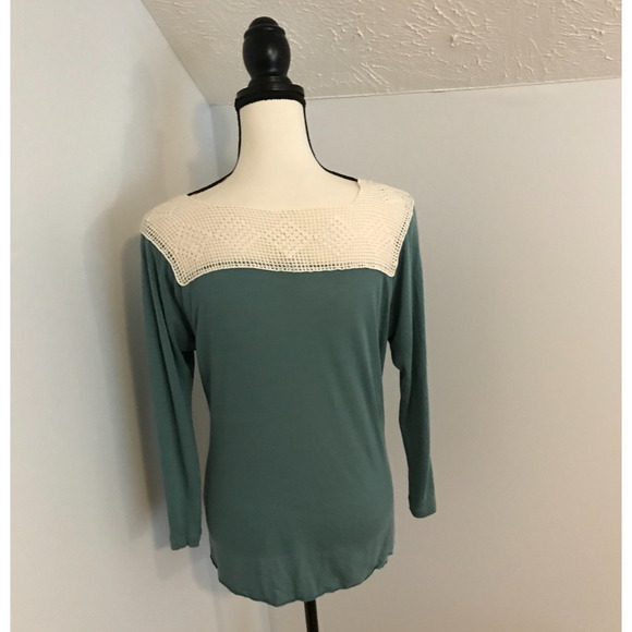Anthropologie Tiny Green and Cream Crotchet Long-Sleeve Top - Size Extra Small - Picture 5 of 13